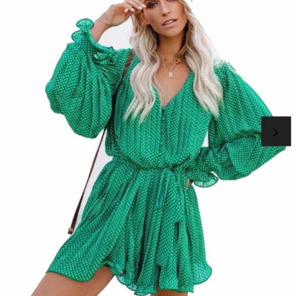 Endless Rose Pants - VIERA Green Polka Dot chiffon Ruffle Romper Mediu